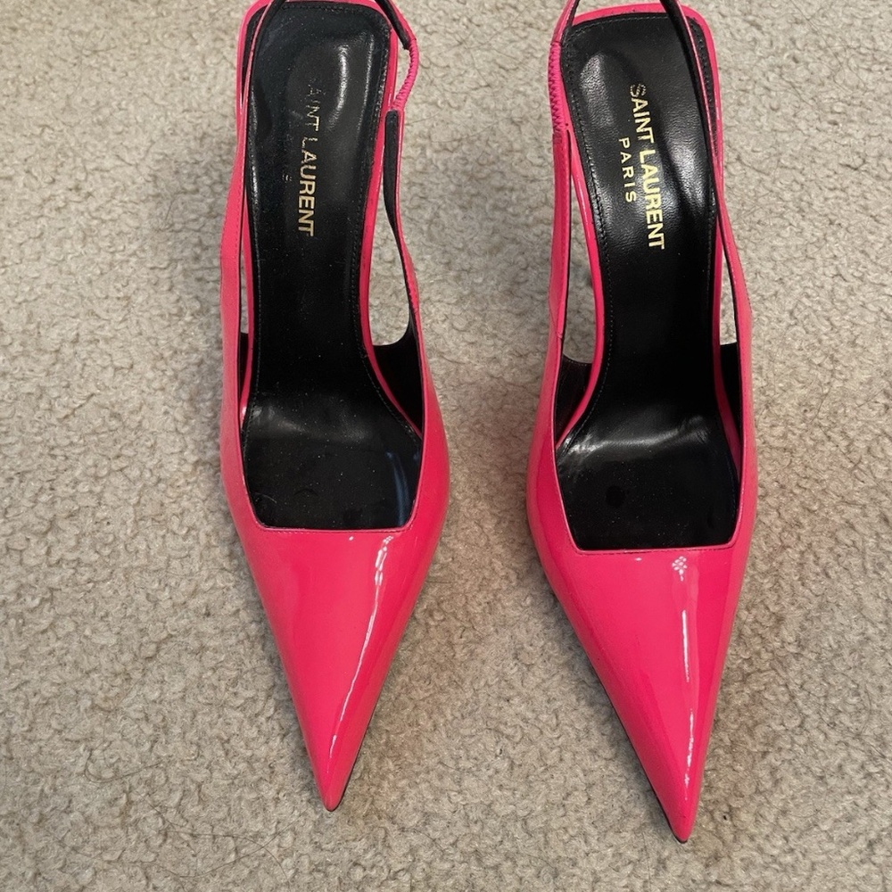 1150$ SAINT LAURENT Paloma 105 Patent Leather Slingback Pink Kiss HIGH CORAL